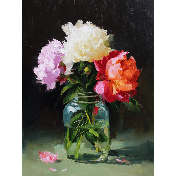 Peony Still Life Oil Painting Canvas Print Wall Art for Living Room Office Hotel Entryway