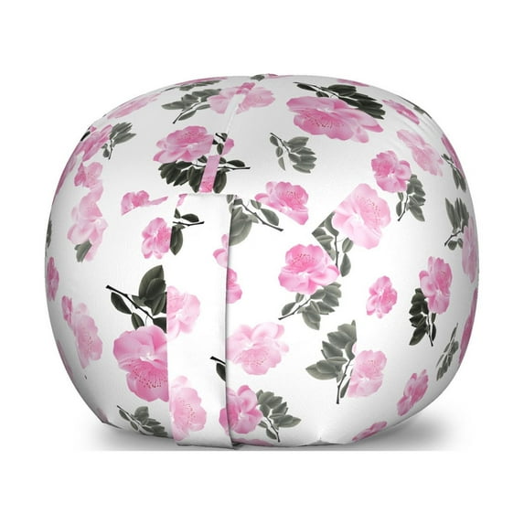 Peony Storage Toy Bag Chair, Repeating Romantic Pinkish Flowers on Plain Background, Stuffed Animal Organizer Washable Bag, Large Size, Pale Pink Charcoal Grey, by Ambesonne