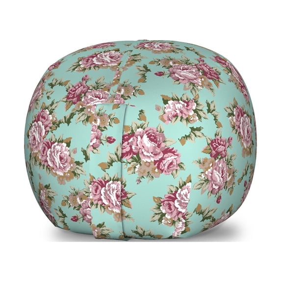 Peony Storage Toy Bag Chair, Repetitive Classic Flowers Pastel Tone Pattern, Stuffed Animal Organizer Washable Bag, Large Size, Seafoam Dried Rose, by Ambesonne