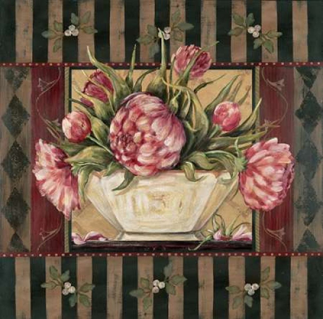 Peony Stripe Canvas Art - Jo Moulton (24 x 24)