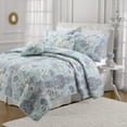 thumbnail image 1 of Peony Totem 100% Hypoallergenic cotton 3 piece Floral Quilt Set Bedroom Quilt Bedding King Size Aqua, 1 of 1