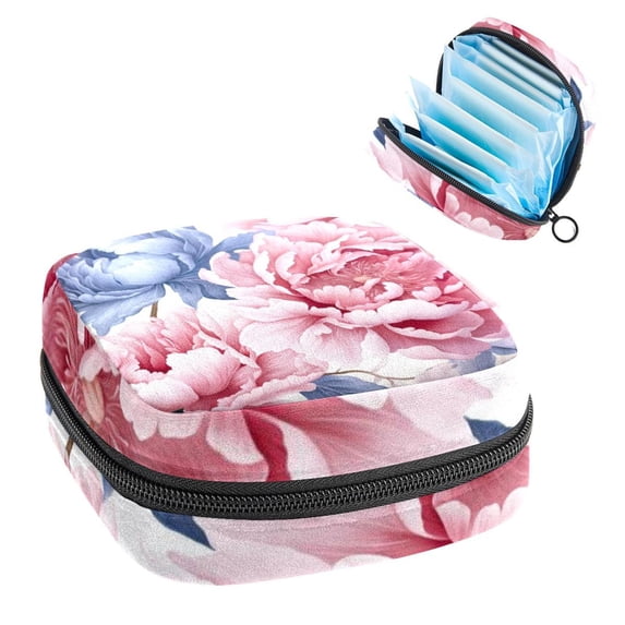 Peony Velvet Period Bag Storage Organizer for Tampons and Pads, Small Bag with Sponge and Oxford Cloth, 4.7x6.6x6.6 in, Period Pouch