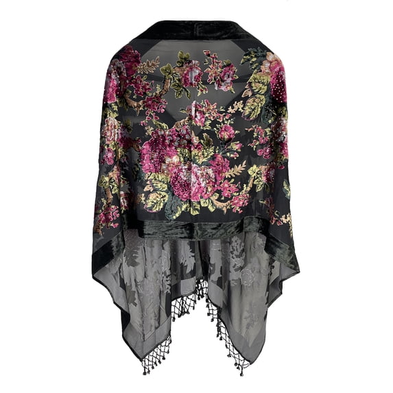 Peony Velvet Shawl with Fringe Beaded Shawl for Women Peacock scarf Handmade Beading Indian Wraps for women with Tassel
