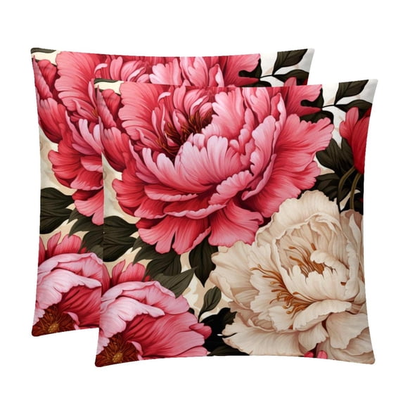 Peony Velvet Throw Pillow Covers Set of 2 - 16x16, 18x18, 20x20 Inches - Unique Patterns for Bed, Chair for Various Occasions