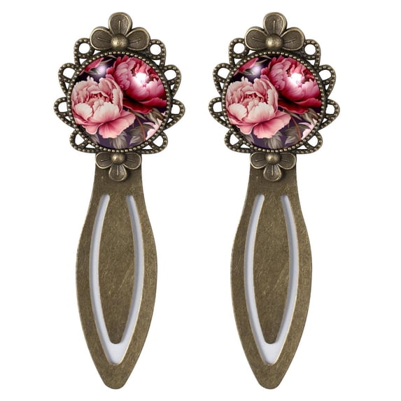 Peony Vintage Copper-Colored Lace Bookmarks: Stylish Stainless Steel Book Accessories, Set of 2, Ideal Gift for Readers and Book Lovers