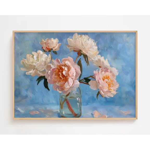 Peony Wall Art, Pink Floral Print, Romantic Cottagecore Botanical Artwork, Vintage Style Home Decor #879, Unframed Canvas Size 12x18