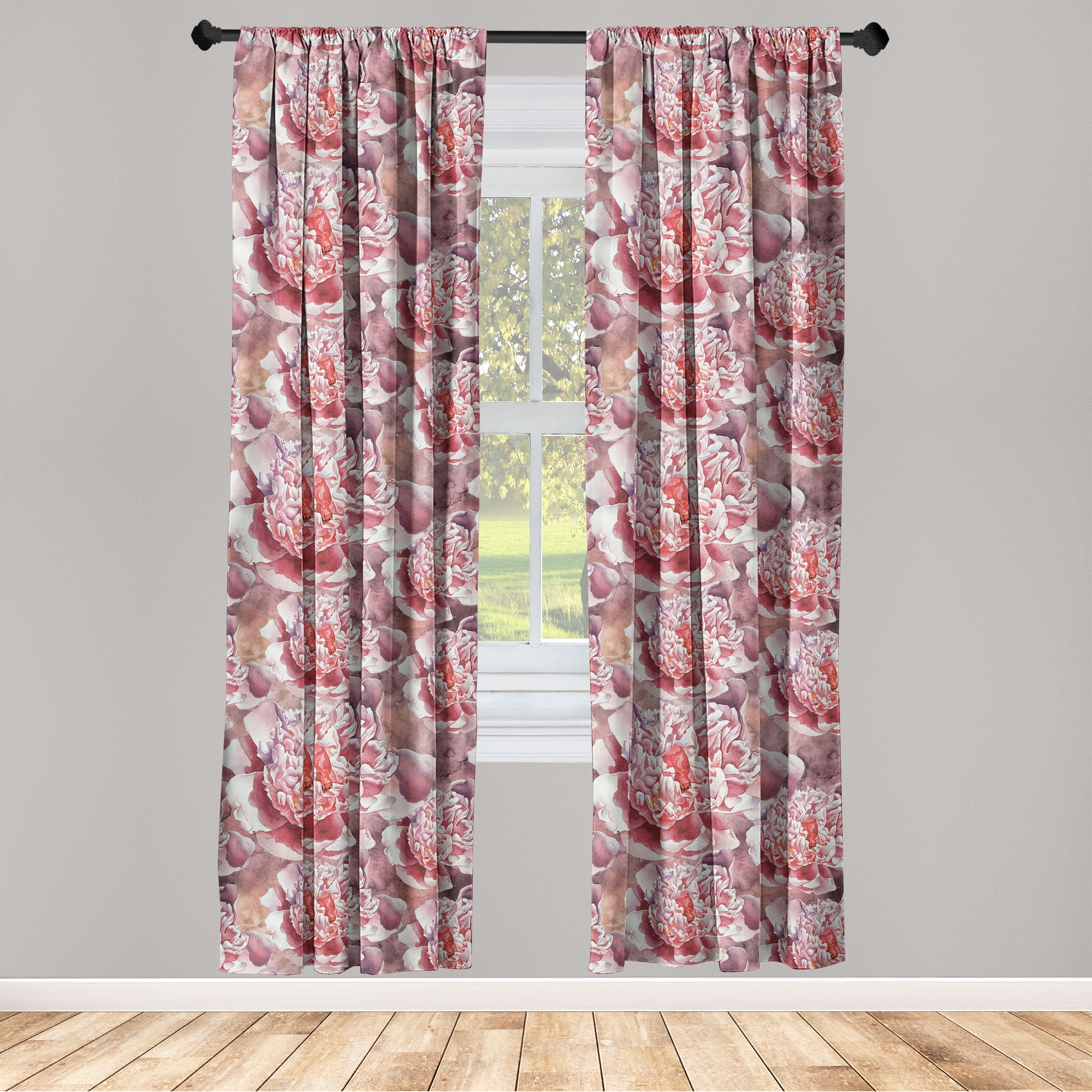 Peony Window Curtains, Exotics Feelings Vintage Flowers Boho Pattern ...