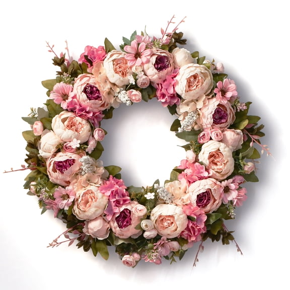 Peony Wreath 23'' Spring Wreaths for Front Door, Artificial Large Floral Wreath for Front Door Wall Decor, Valentine’s Day Home Wedding Housewarming Gift EZsenses (Light Pink)
