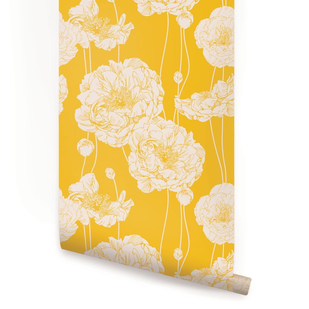 Peony Yellow Peel and Stick Vinyl Wallpaper