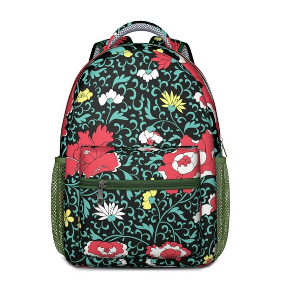Peony and Butterfly Floral Backpack - Lightweight Student Backpack for College