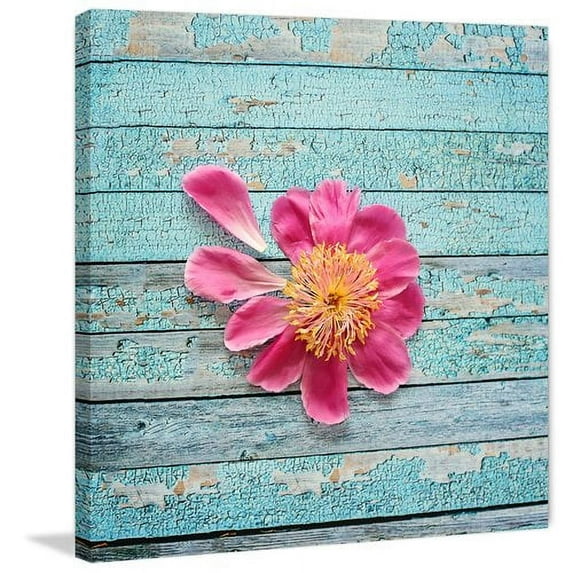 "Peony on Aqua" Painting Print on Wrapped Canvas