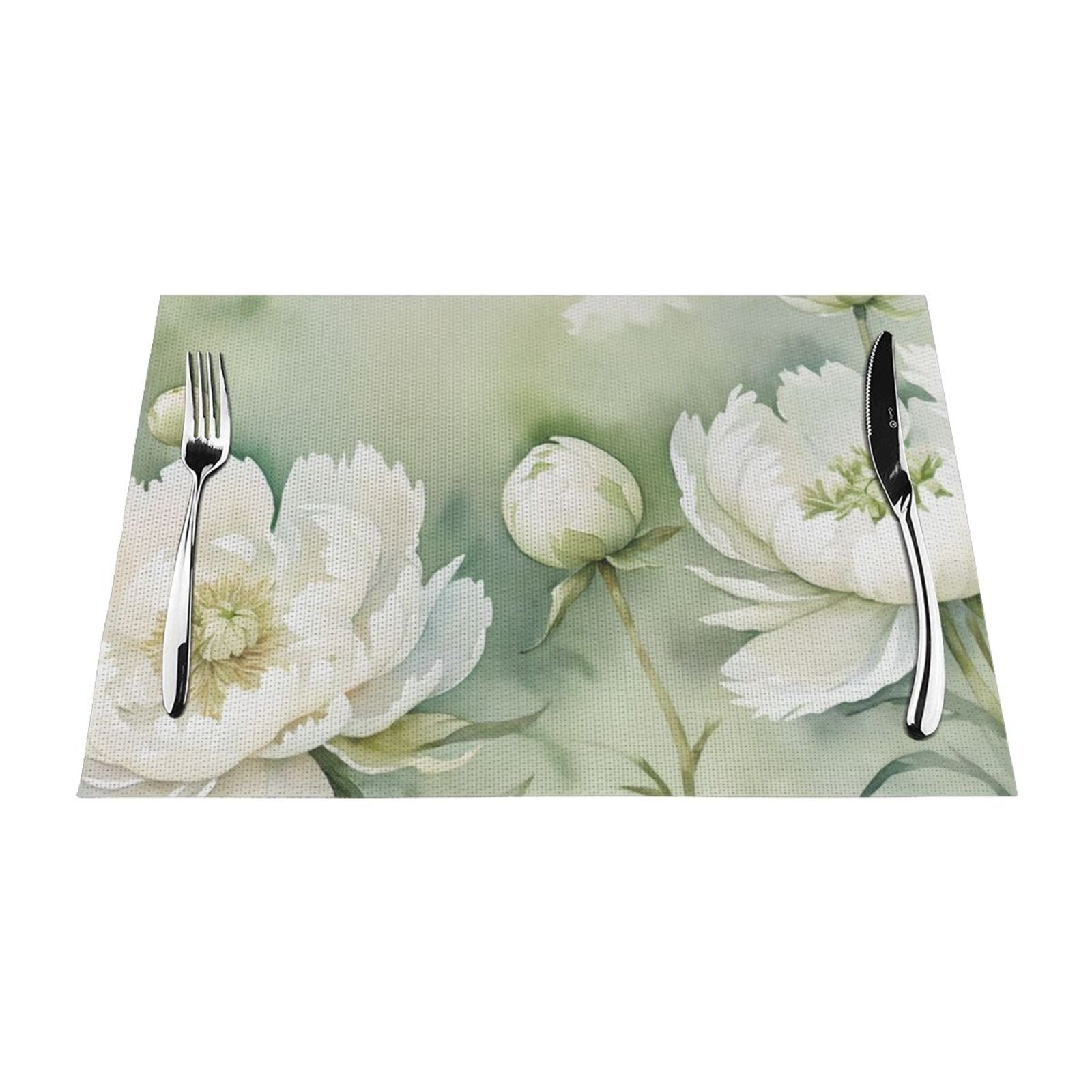 Peony watercolor placemat, Heat resistant placemat, washable PVC