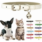 Vorkoi Cat Collar with Bell, Soft Pu Leather Small Dog Collars Adjustable Buckle for Extra Small Medium Tiny Female Male Boys Girls Pets Puppy Kitten Teacup Yor