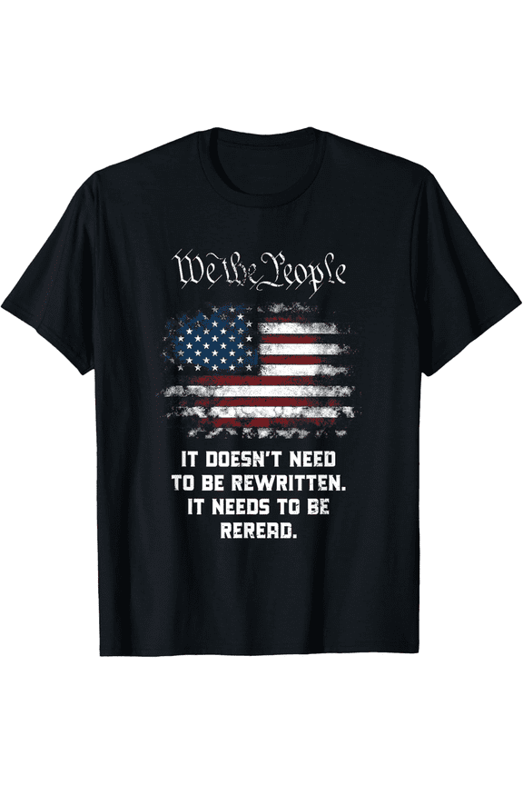 We the People American Flag Patriotic T-Shirt - Retro Distressed USA Constitution Graphic Tee for Men and Women - Conservative Political Statement Apparel