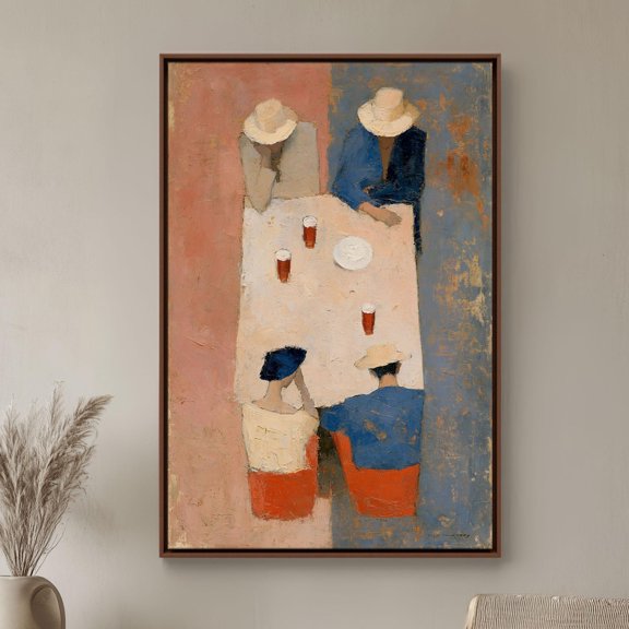 People At Cafe Table Modern Figurative Wall Art Art, Unframed Paper Print