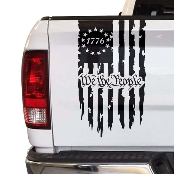 We The People Betsy Ross Flag 1776 Distressed American USA US Flag Truck Tailgate Vinyl Decal Preamble of The US Constitution fits most Pickup Trucks (11" x 20", Matte Black)