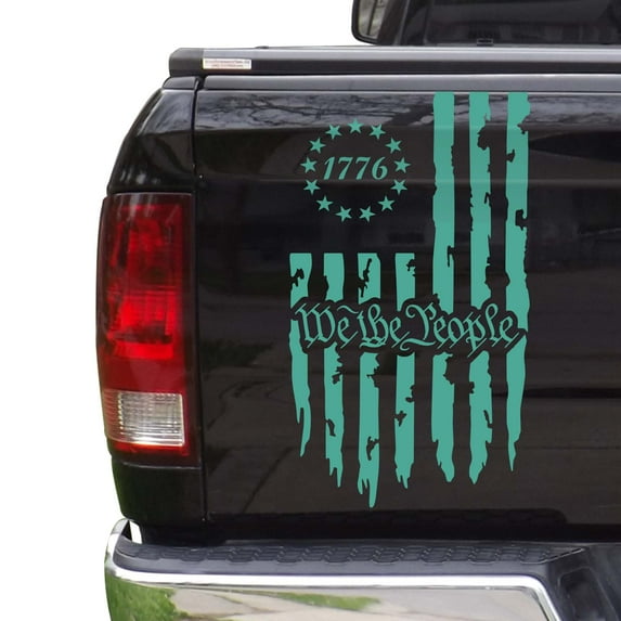 We The People Betsy Ross Flag 1776 Distressed American USA US Flag Truck Tailgate Vinyl Decal fits most Pickup Trucks Preamble of The US Constitution (11" x 20", Mint)