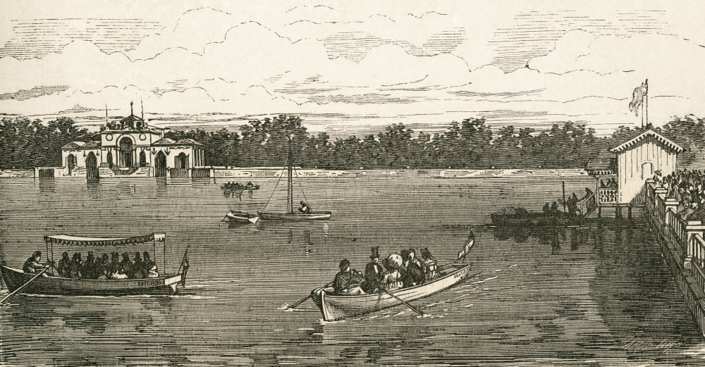 People Boating On The Lake In The Retiro Park Madrid Spain In The 19Th Century From El Museo Popular Published Madrid 1889 Canvas Art - Ken Welsh Design Pics (19 x 10)