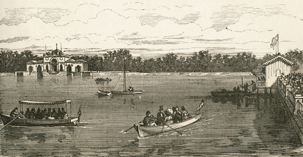 People Boating On The Lake In The Retiro Park Madrid Spain In The 19Th Century From El Museo Popular Published Madrid 1889 Canvas Art - Ken Welsh Design Pics (38 x 20)