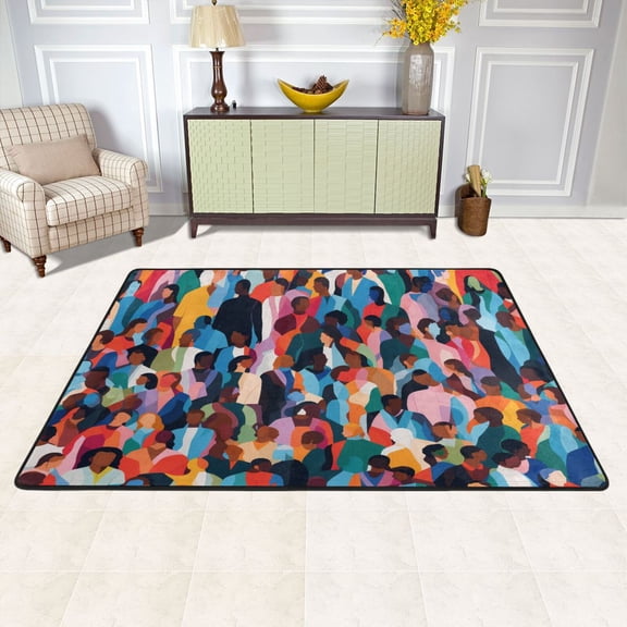 People Crowds Area Rug Washable 72 x 48 Floor Carpet Mat Non Slip for Bedroom Living Room Kids Room Home Decor