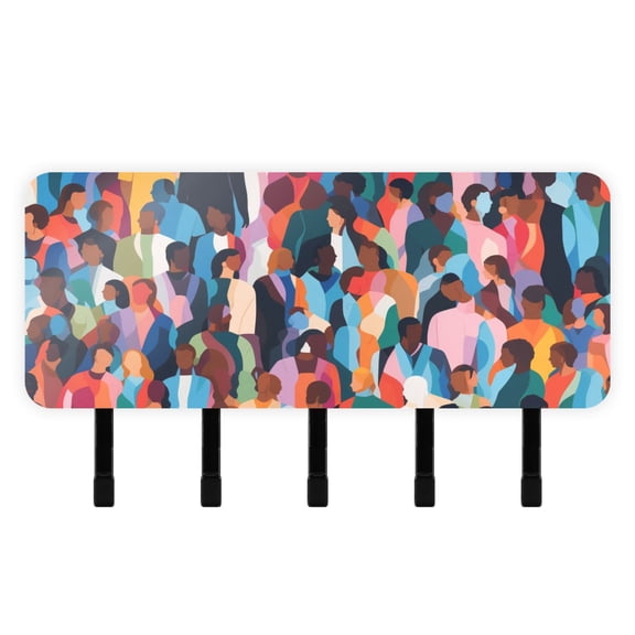 People Crowds Mail Holder Organizer Wall Mount with Shelf Key Holder Key Rack with 5 Key Hooks for Wall Decorative