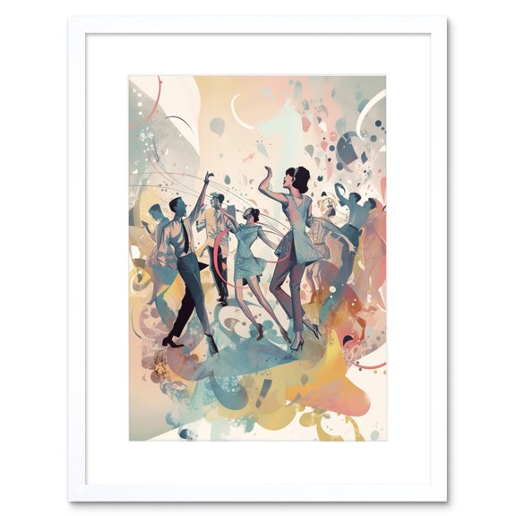 People Dancing to Music on The Dancefloor Modern Soft Pastel Watercolour Painting Artwork Framed Wall Art Print 9X7 Inch
