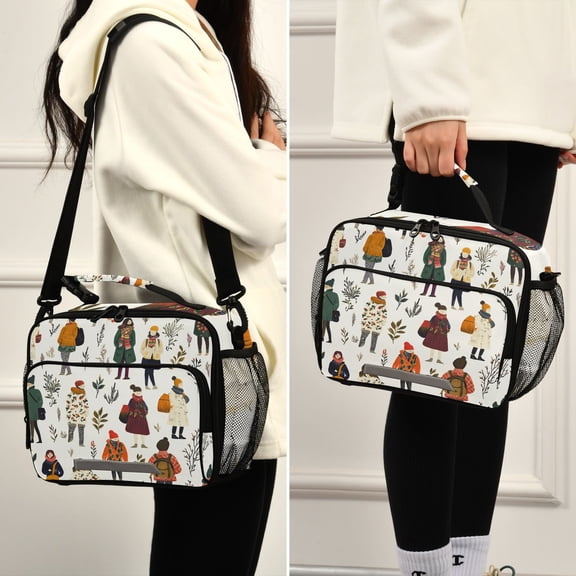 People Different Outfits Lunch Bag Cooler Bag Cooling Tote Portable Shoulder Strap Interior Pockets for Picnic Travel