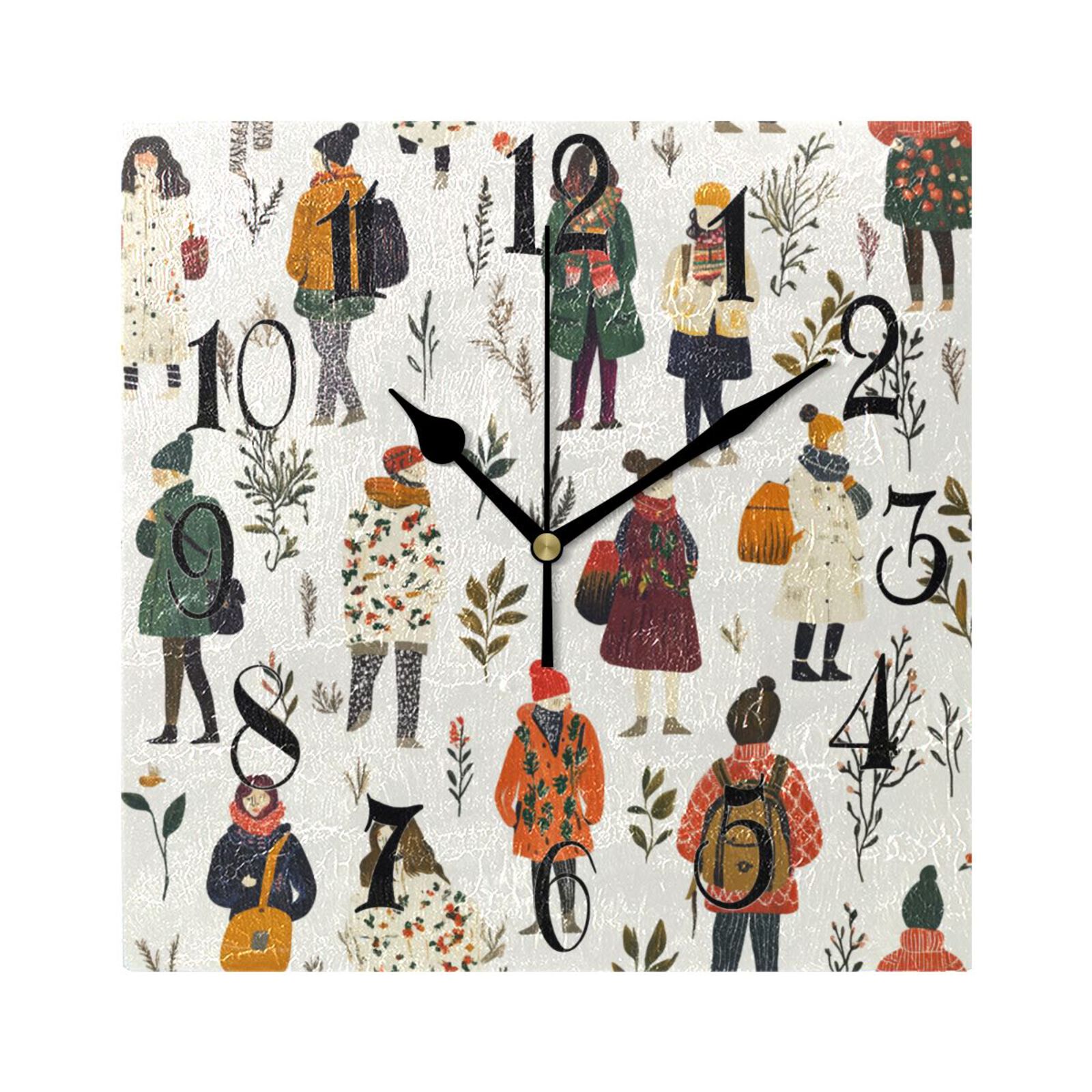 People Different Outfits Wall Clock Decorative Square Silent Non ...