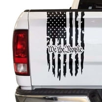 We The People Distressed American USA US Flag Truck Tailgate Vinyl Decal Preamble of the US Constitution Compatible with most Pickup Trucks - Rear Sticker (11" x 20", Black)