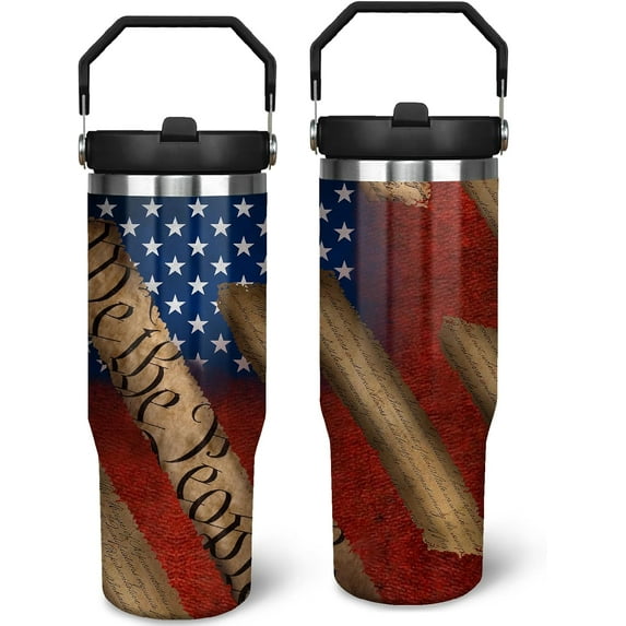 We People Gifts for Men 30 oz Patriotic Tumbler with Handle and Straw American Flag Stainless Steel Insulated Cups Mug Father''s Day, Christmas and Birthday Gifts for Dad Grandpa Men