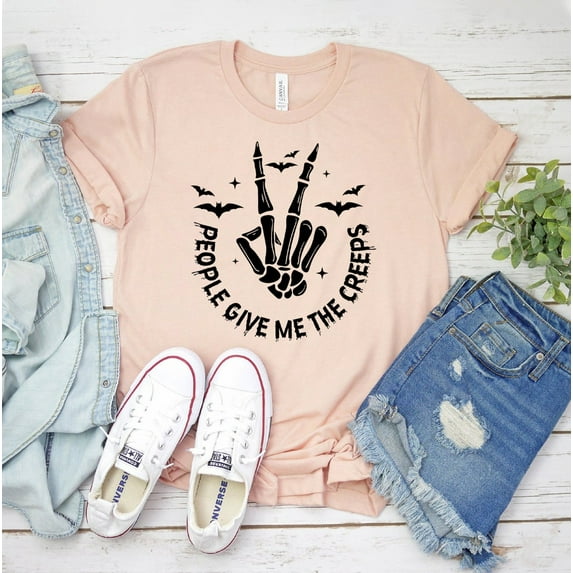 People Give Me The Creeps T-shirt Halloween Shirt Horror Tee Skeleton Top Spooky Season Gift Witch Vibes Hand For Men