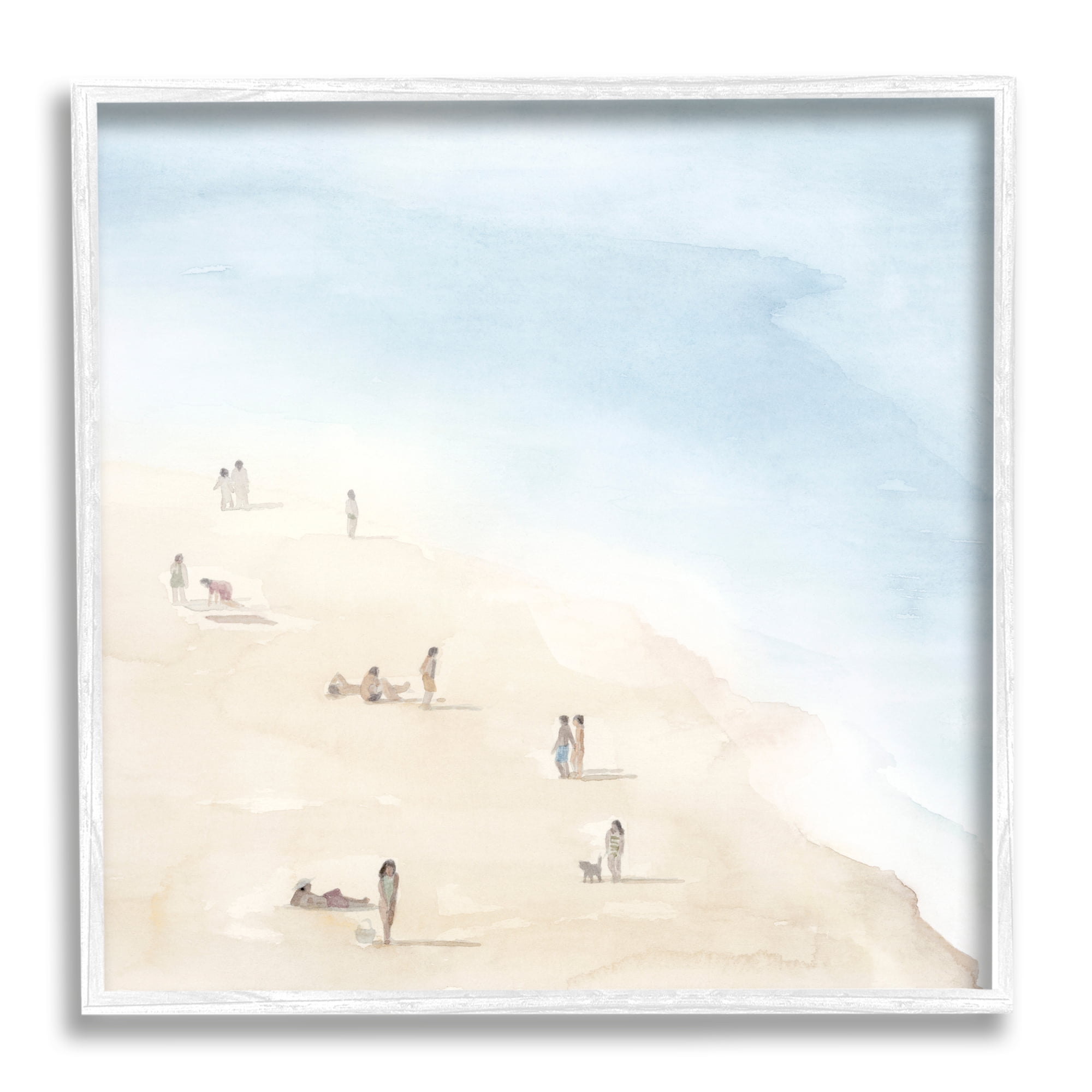 Soft Blue Coastal Landscape Canvas Print with White Frame, 17" x 17"