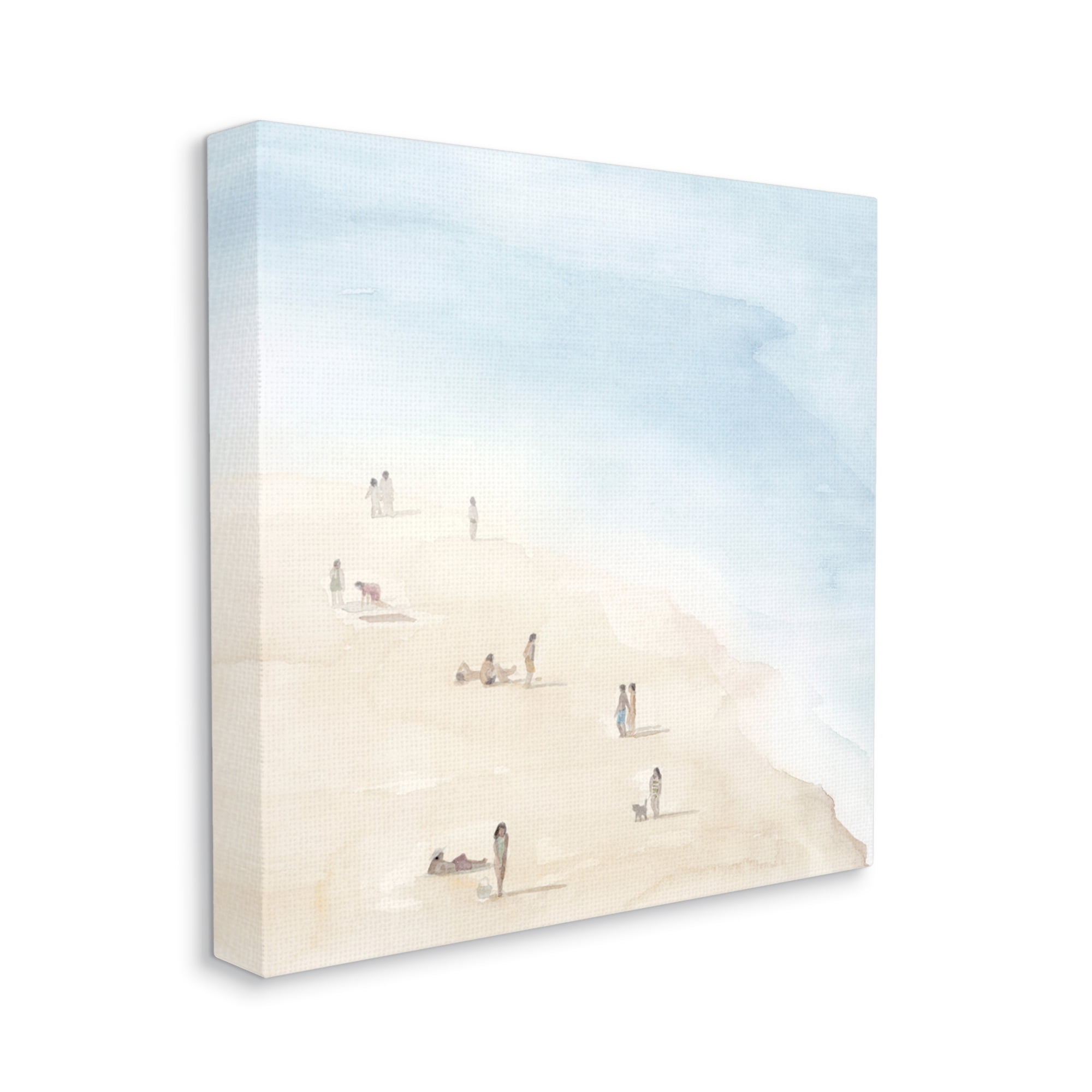People Lounging at Beach Soft Blue Coastal Landscape Coastal Gallery-Wrapped Canvas Print Wall Art, 17x17