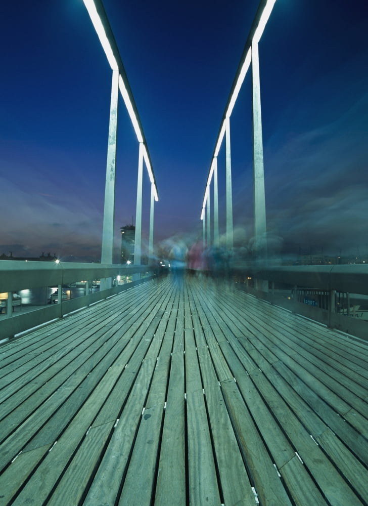 People On Swing Bridge At Dusk Blurred Motion Canvas Art - Ian Cumming Design Pics (13 x 18)