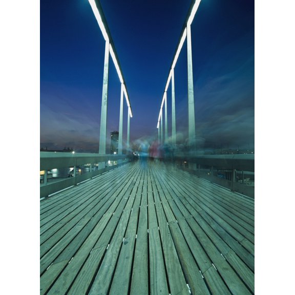 People On Swing Bridge At Dusk Blurred Motion Canvas Art - Ian Cumming Design Pics (13 x 18)