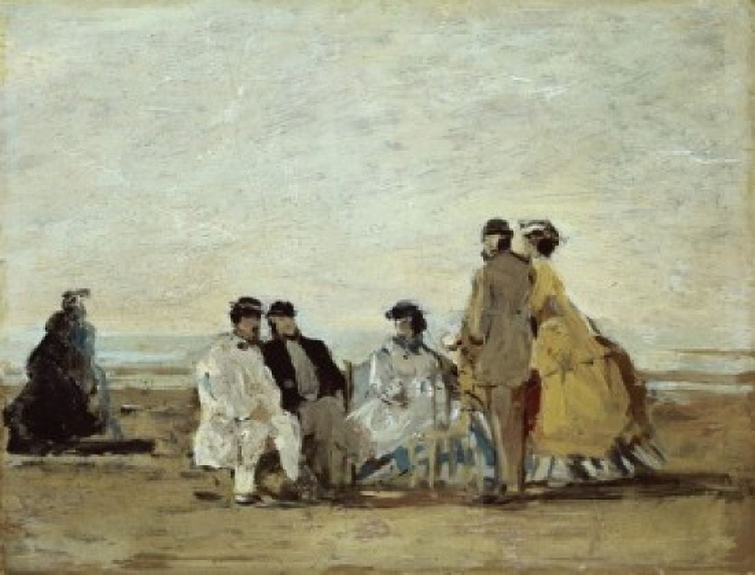 People On The Beach 19th C Eugene Louis Boudin (1824-1898French) Musee E Boudin Honfleur France Canvas Art - Eugene Louis (24 x 36)