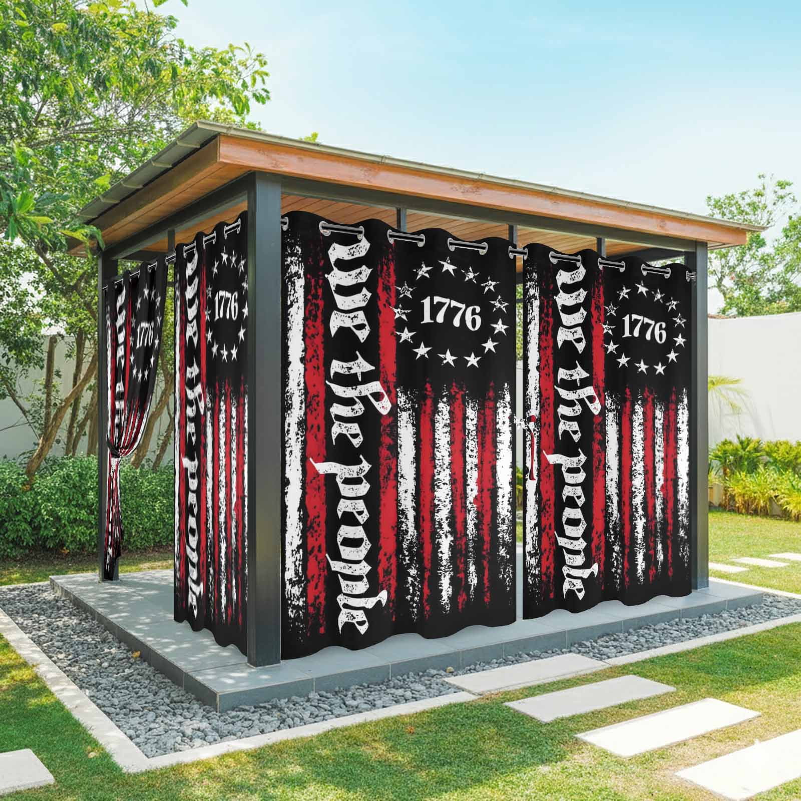 We The People Outdoor Curtains for Patio, Independence Day Distressed Red White Flag Sunshade Privacy Drapes Grommet Waterproof Outside Curtains for Porch/Cabana/Balcony 54"x 108", 1 Panel