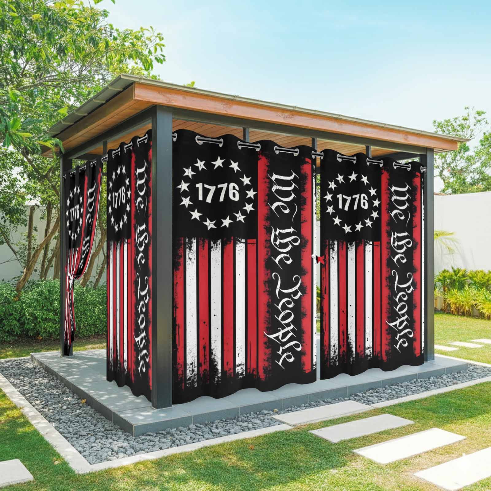 We The People Outdoor Curtains for Patio, Independence Day Rustic Red White Flag Sunshade Privacy Drapes Grommet Waterproof Outside Curtains for Porch/Cabana/Balcony 54"x 108", 1 Panel