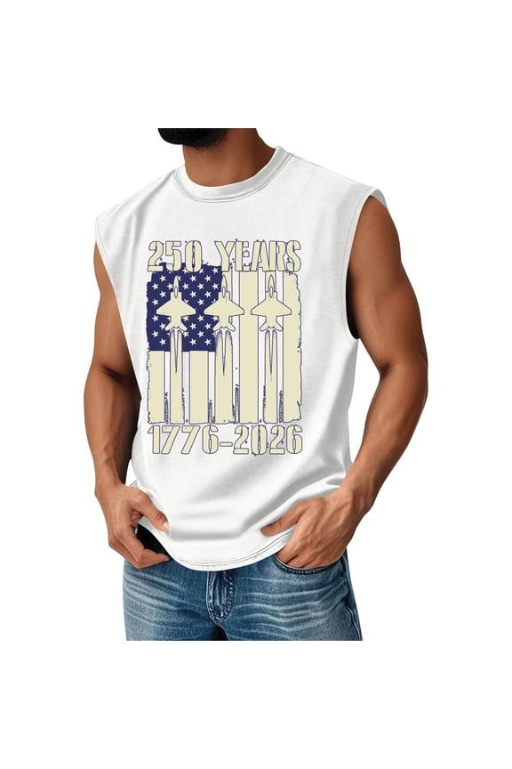 We the People Patriotic Tank Top for Men 1776-2026 250th Anniversary Retro American Flag Graphic Shirt 4th Of July Usa Independence Day Patriotic Tank Tops Usa Muscle Round Neck Tops,White L