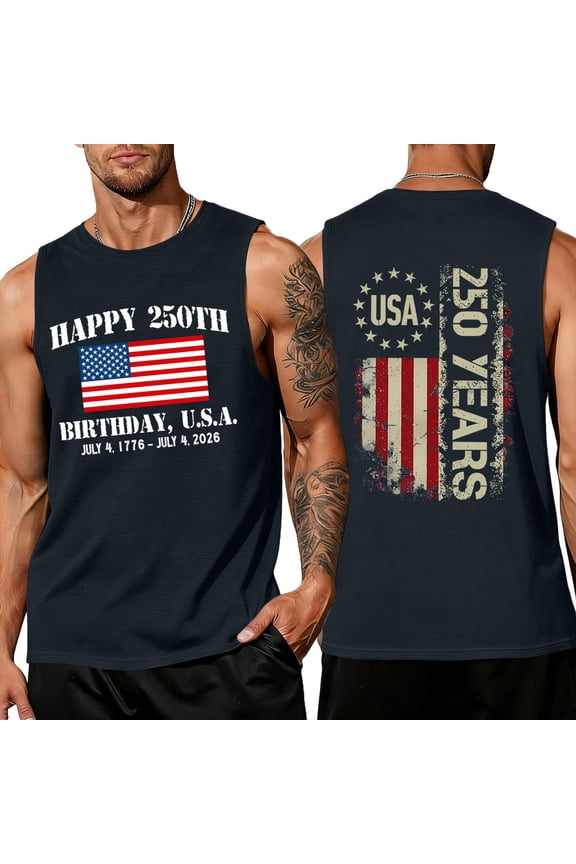 We the People Patriotic Tank Top for Men 250 Anniversary Retro American Flag Graphic Shirt 4th Of July Independence Day Patriotic Tank Usa Muscle Crewneck Spring Summer Vest,Blue 4XL