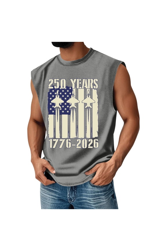 We the People Patriotic Tank Top for Men 250th Anniversary Retro American Flag Graphic Tank Tops 4th Of July Independence Day Patriotic Tees Usa Muscle Crewneck Tops,Gray L