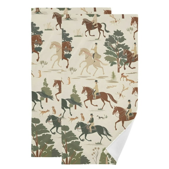 People Riding Horses Trees Dogs Hand Towel Absorbent Bath Towels for Bathroom Sports Gym 28" x 14" Set of 2