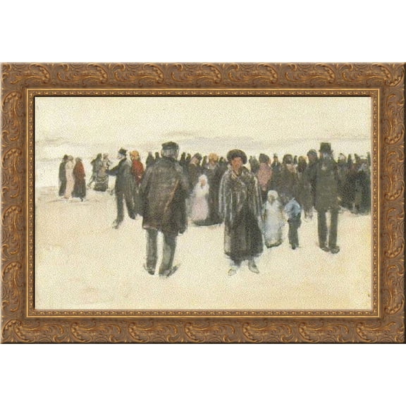 People Strolling on the Beach 24x18 Gold Ornate Wood Framed Canvas Art by Vincent van Gogh
