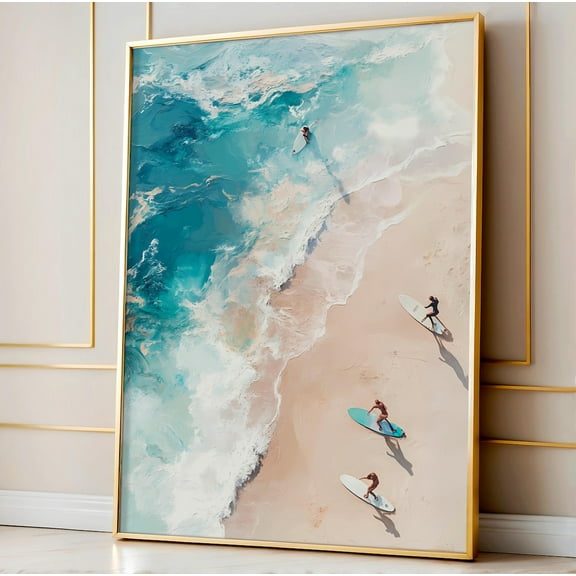 People Surfing In Ocean Print, Surf Beach Painting, Summer Aerial Blue Ocean Artwork, Beach House Wall Art, Modern Wall Decor, 8x12 UNFRAMED
