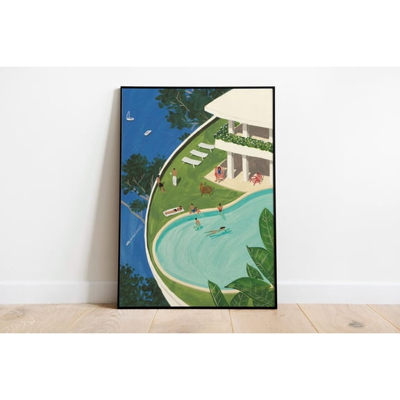 People Swimming Pool Vintage Summer Tiny Poster Unframed Paper Print
