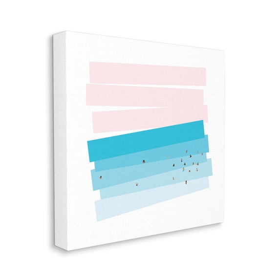 People Swimming in Ocean Geometric Abstract Pink Sky Coastal Gallery-Wrapped Canvas Print Wall Art, 17x17