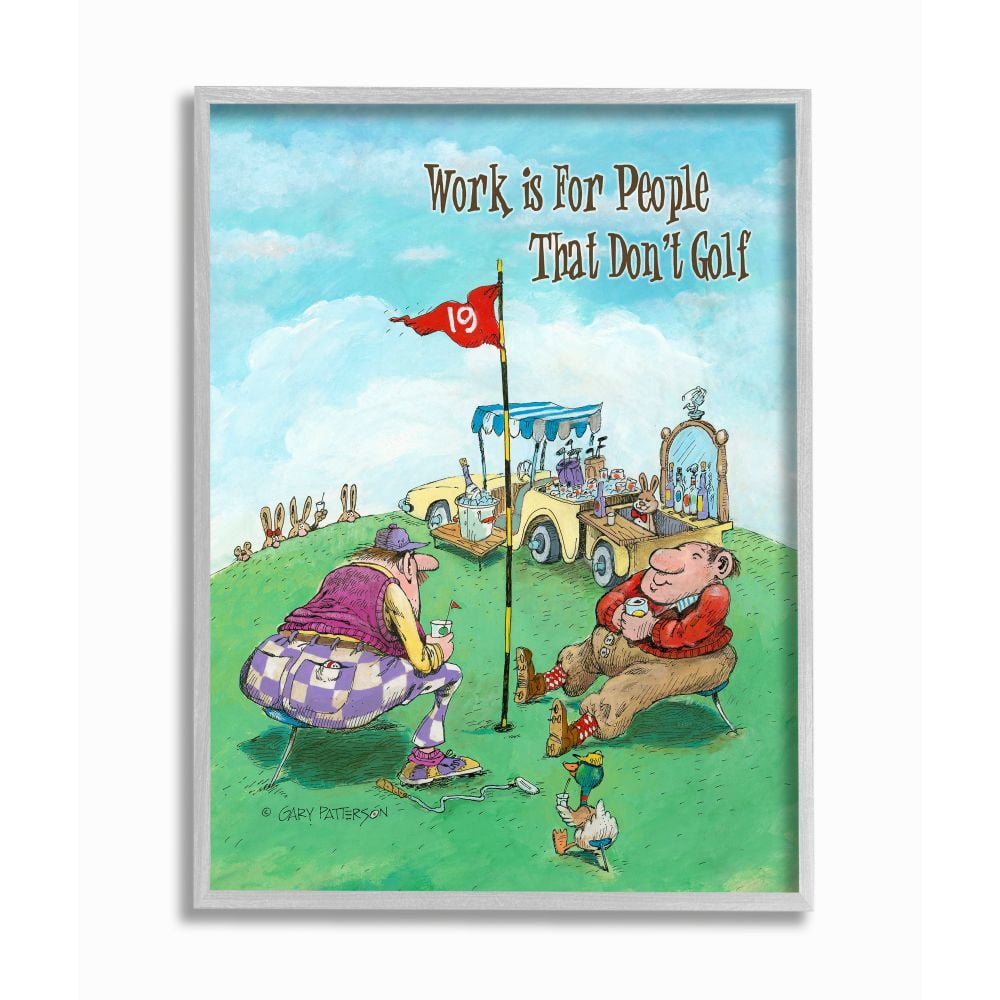 People That Don't Golf Funny Cartoon Sports Design Gray Farmhouse Rustic Oversized Framed Giclee Texturized Art by Gary Patterson