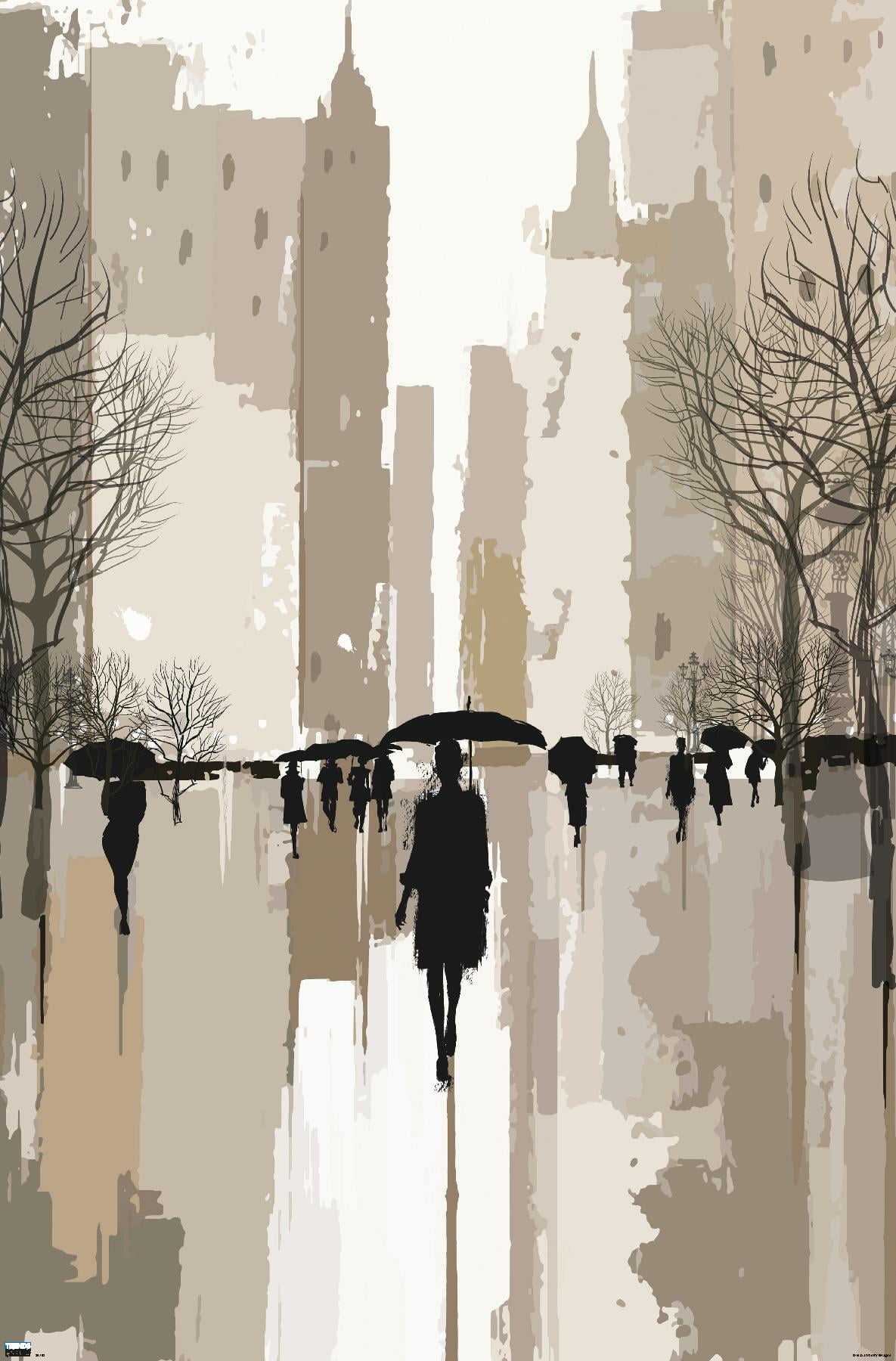People Under Rain In The City Wall Poster, 14.725" x 22.375"