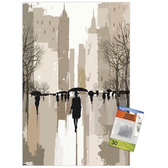 People Under Rain In The City Wall Poster with Pushpins, 14.725" x 22.375"