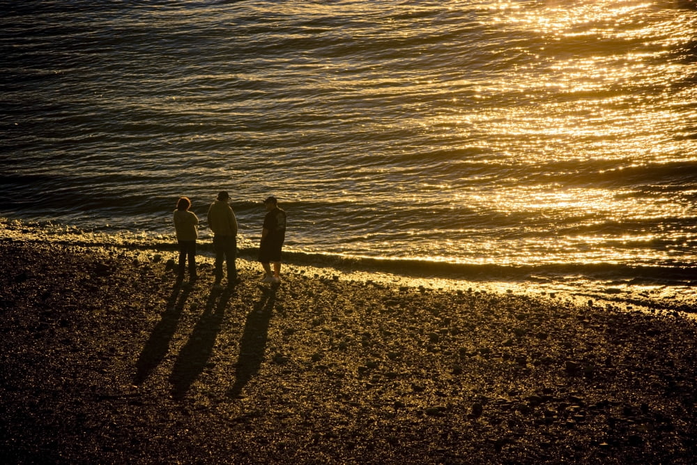 People Walking On The Beach At Sunset Point Worzonoff Anchorage Southcentral Alaska Summer Canvas Art - Kevin Smith Design Pics (18 x 12)